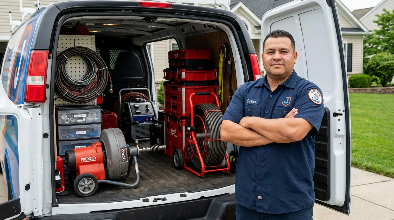 Professional drain cleaning equipment and Johns Plumbing LLC plumber in Mansfield
