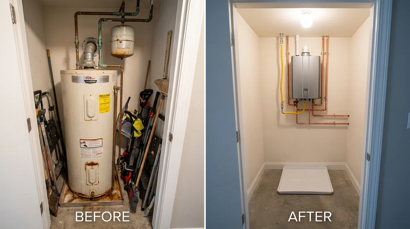 Tank water heater versus wall-mounted tankless unit comparison for Mansfield, OH homeowners